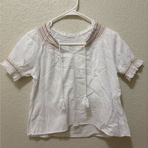Copper Key White Embroidered Peasant Blouse – Size S